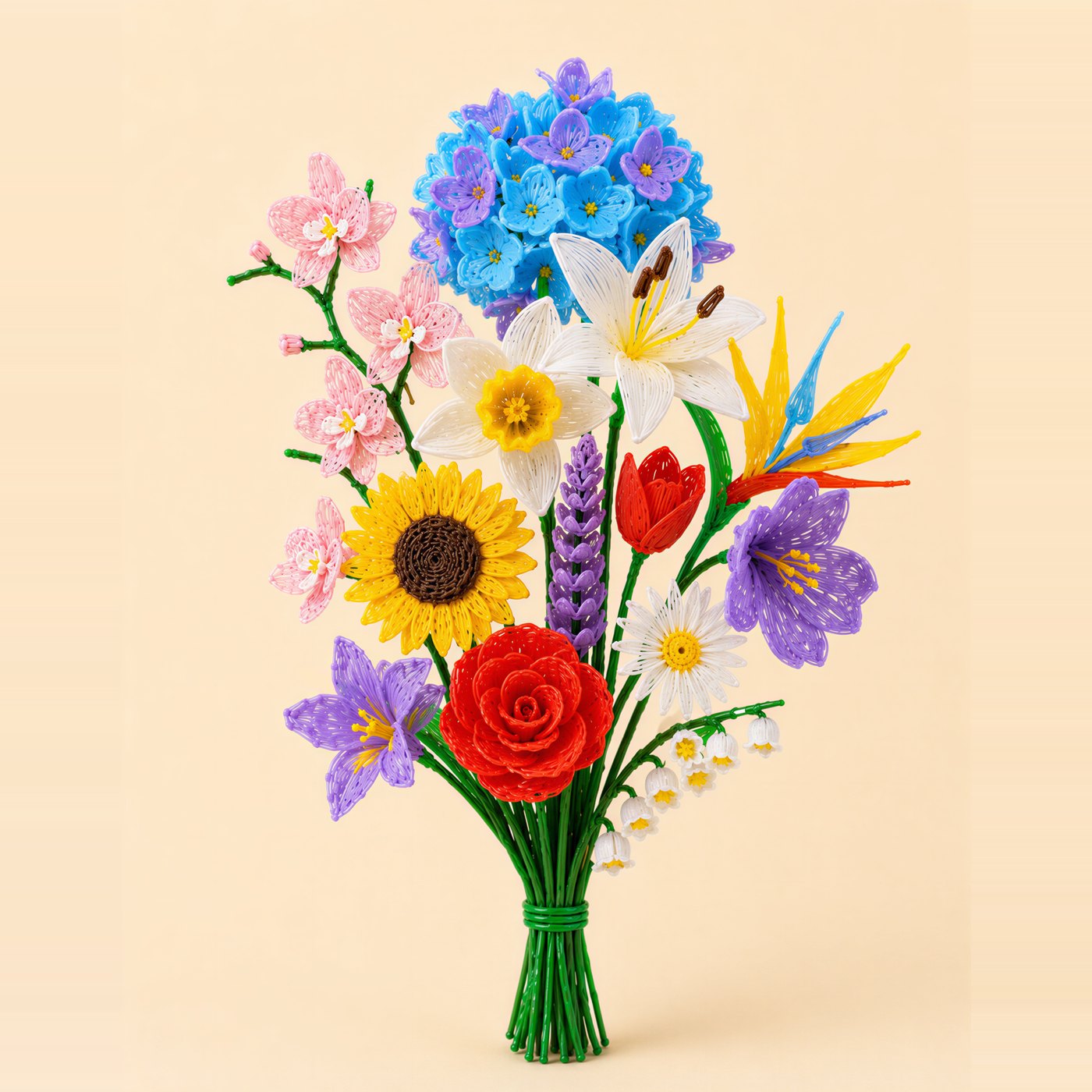 Bouquet complet réalisé au stylo Pen'Up 3D realise au stylo 3D Pen'Up