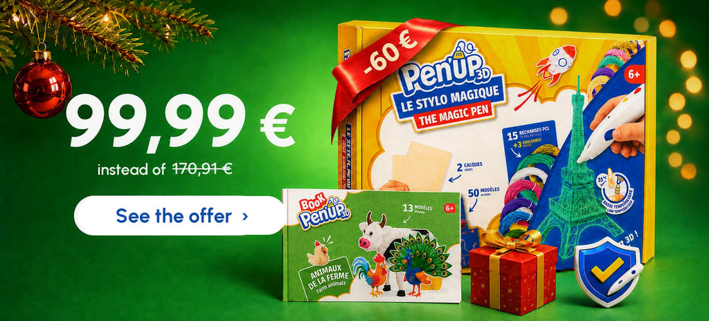 Christmas Offer: Complete Pen'Up 3D Pack with Animals booklet and lifetime warranty at €99.99